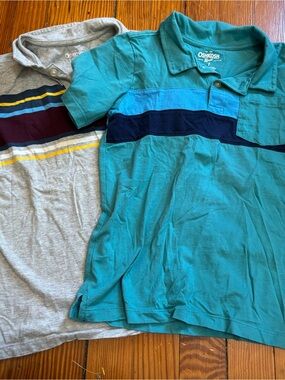 OshKosh Teal Polo Shirt for Kids - Teal Blue Stripe Gray Bundle Size 7 Boys